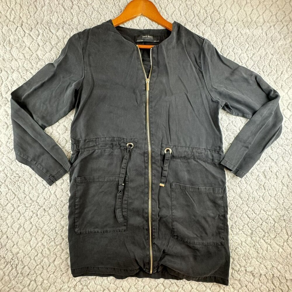 Zara Basic Collection‎ Womens Black Utility Zip Jacket With Pockets Size Medium